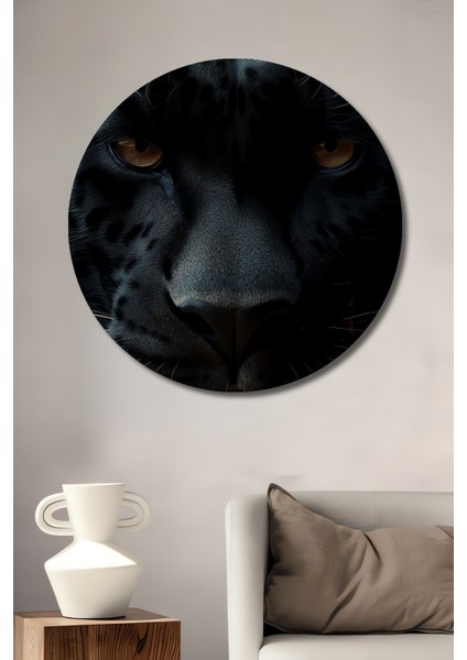 Güçlü Kara Panter Ahşap Mdf Dekoratif Ev/işyeri Duvar Tablo Yuvarlak Ev/işyeri Duvar Tablo