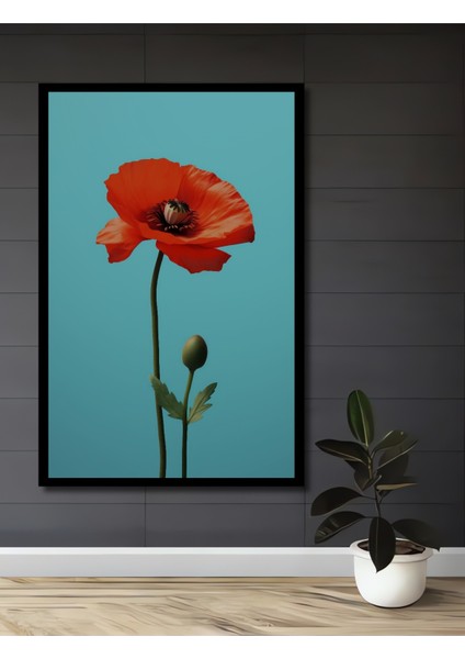 Çerçeve Görünümlü Gelincik Çiçeği Dekoratif Ahşap Mdf Ev Duvar Tablo Dikdörtgen Ev Duvar Tablo