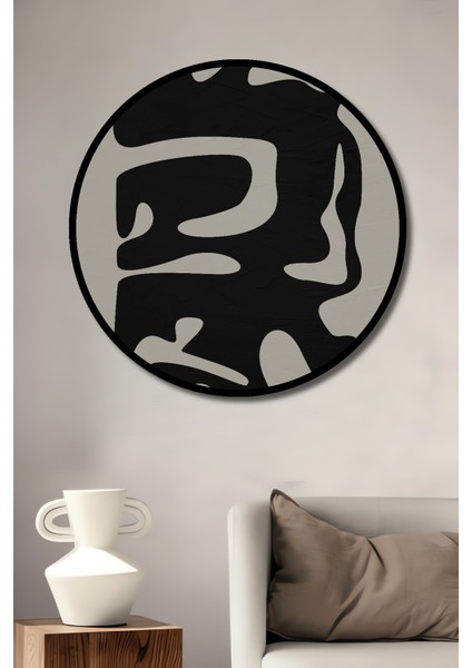 Çerçeve Görünümlü Soyut Sanat Dekoratif Ahşap Mdf Işyeri Duvar Tablo Yuvarlak Işyeri Duvar Tablo