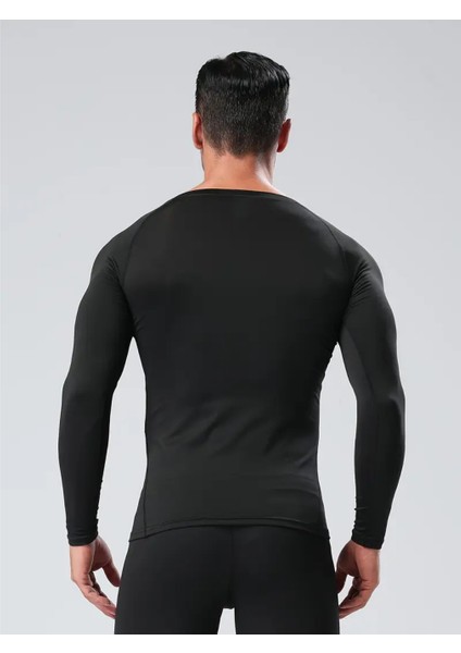 2'li Siyah Body + Uzun Pro Tayt-Spor -Fitness-Gym-Koşu-Futbol-Antrenman Alt Üst 2'li Set