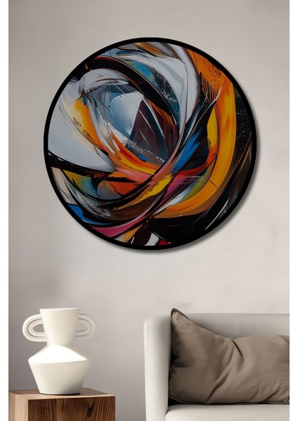 Çerçeve Görünümlü Soyut Sanat Dekoratif Ahşap Mdf Işyeri Duvar Tablo Yuvarlak Işyeri Duvar Tablo