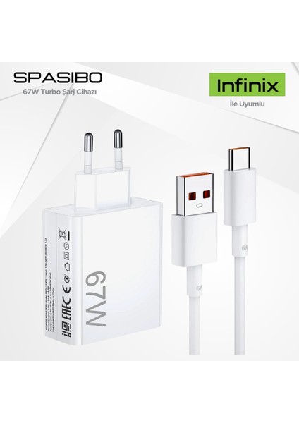 Infinix Uyumlu 67W Turbo Şarj Adaptörü Seti | Type-C Hızlı Şarj & Akıllı Voltaj Koruma