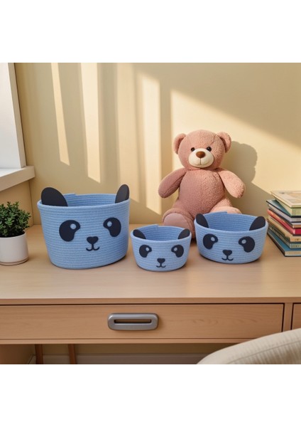 3'lü Panda Sepet Seti - Oyuncak & Düzenleme Sepeti - Organizer - Bebek Hediyesi