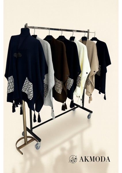 Akmoda Kalın Kışlık Triko Uzun Panço