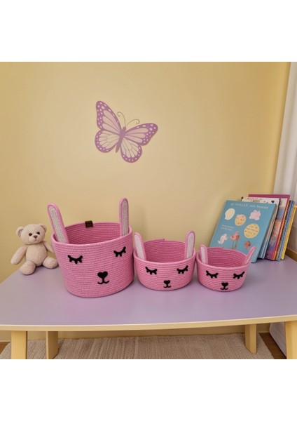 Tavşan Figürlü Üçlü Örgü Sepet Seti - Oyuncak Sepeti - Bebek Odası Sepet - Düzenleyici - Organizer fiyatları