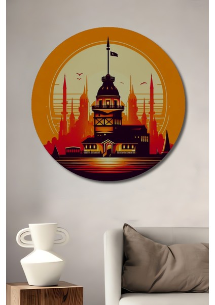 Kız Kulesi Dekoratif Ahşap Mdf Ev/işyeri Duvar Tablo Yuvarlak Ev/işyeri Duvar Tablo
