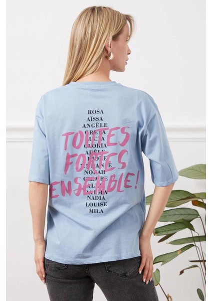 Baskılı Tişört Mavi