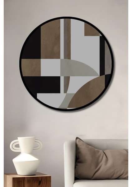 Çerçeve Görünümlü Geometrik Soyut Ahşap Mdf Dekoratif Ev Duvar Tablo Yuvarlak Ev Duvar Tablo