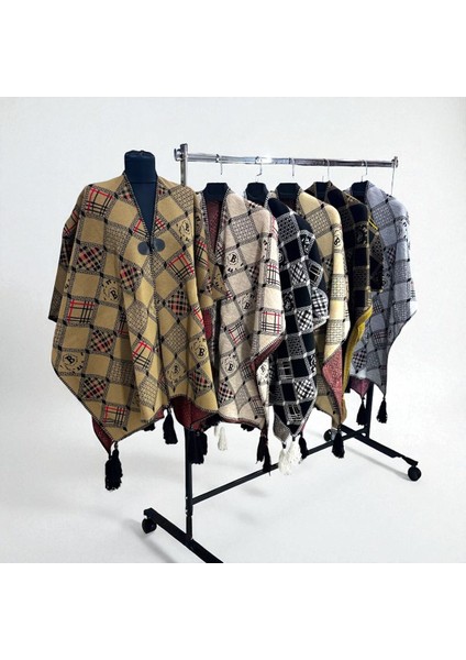 Akmoda Kalın Kışlık Triko Uzun Panço