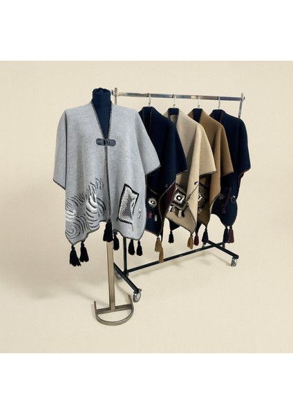 Akmoda Kalın Kışlık Triko Uzun Panço