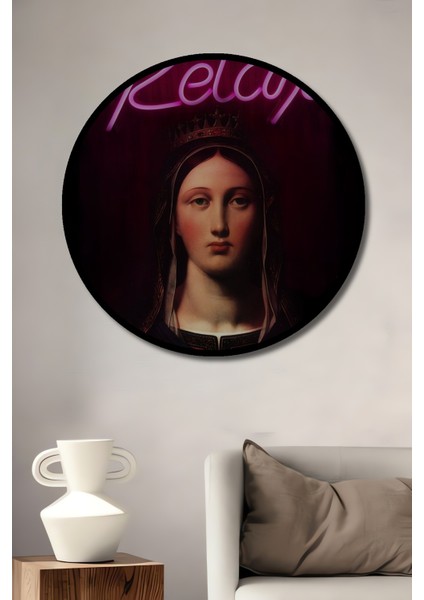 Çerçeve Görünümlü Rahatla Meryem Ana Dekoratif Ahşap Mdf Ev Duvar Tablo Yuvarlak Ev Duvar Tablo