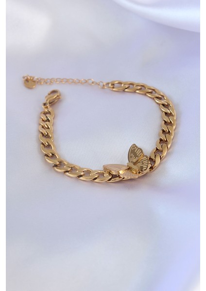 316L Çelik Gold Renk Kelebek Figür Işleme Detay Zincir Model Kadın Bileklik fiyatları