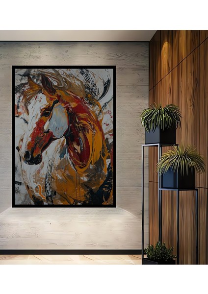Çerçeve Görünümlü Enerjik At Dekoratif Ahşap Mdf Işyeri Duvar Tablo Dikdörtgen Işyeri Duvar Tablo
