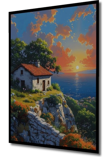 Çerçeve Görünümlü Deniz Kıyısında Gün Batımı Ahşap Mdf Dekoratif Tablo Dikdörtgen Tablo fiyatları
