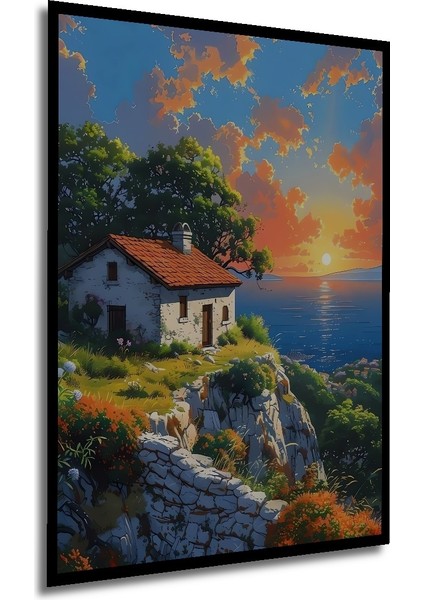 Çerçeve Görünümlü Deniz Kıyısında Gün Batımı Ahşap Mdf Dekoratif Tablo Dikdörtgen Tablo modelleri