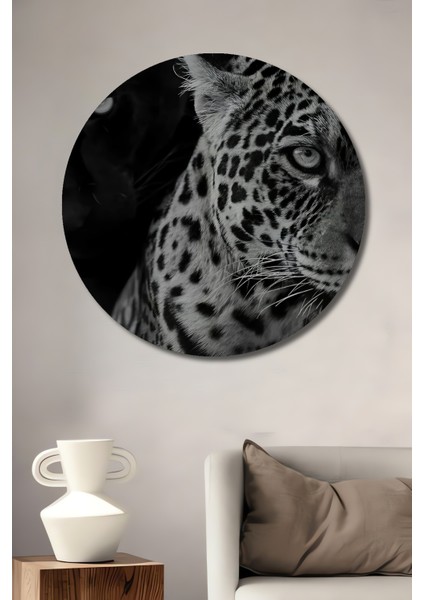 Leopar Siyah Panter Ahşap Mdf Dekoratif Ev/işyeri Duvar Tablo Yuvarlak Ev/işyeri Duvar Tablo