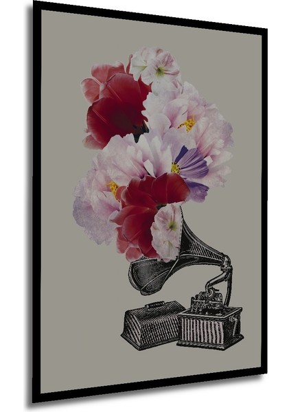 Çerçeve Görünümlü Çiçekli Nostaljik Gramofon Ahşap Mdf Dekoratif Tablo Dikdörtgen Tablo modelleri