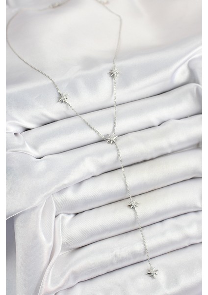 Pirinç Zirkon Taşlı Kutup Yıldız Figürlü Y Model Gümüş Renk Kadın Kolye fiyatları