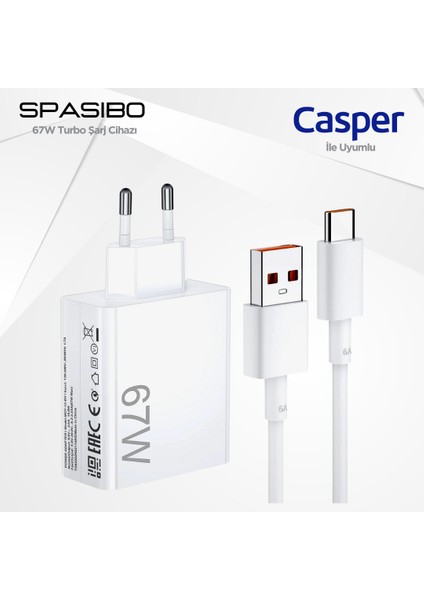 Casper Uyumlu 67W Turbo Şarj Adaptörü Seti | Type-C Hızlı Şarj & Akıllı Voltaj Koruma
