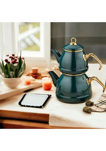 Emaye 3 Parça Paslanmaz Çelik Emaye Çaydanlık - Krem