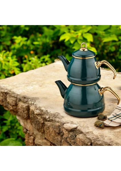 Emaye 3 Parça Paslanmaz Çelik Emaye Çaydanlık - Krem modelleri