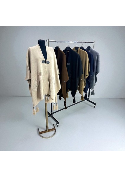 Akmoda Kalın Kışlık Triko Uzun Panço