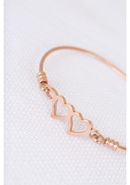 Rose Çelik Çift Kalp Figürlü Erkek Kelepçe Bileklik fiyatları