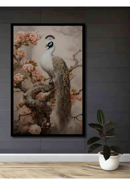 Çerçeve Görünümlü Görkemli Tavus Kuşu Dekoratif Ahşap Mdf Ev Duvar Tablo Dikdörtgen Ev Duvar Tablo