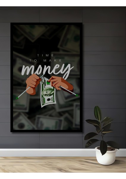 Çerçeve Görünümlü Para Kazanma Zamanı Ahşap Mdf Dekoratif Ev Duvar Tablo Dikdörtgen Ev Duvar Tablo