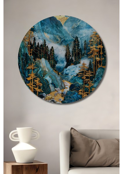 Dağların Büyüsü Dekoratif Ahşap Mdf Ev/işyeri Duvar Tablo Yuvarlak Ev/işyeri Duvar Tablo