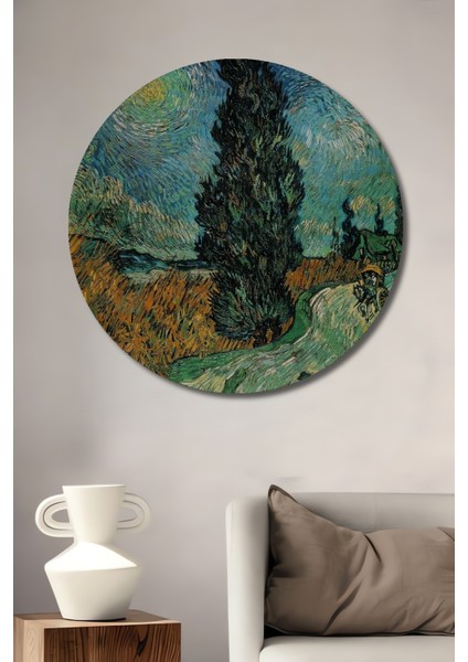 Van Gogh Yıldızlı Gece Ahşap Mdf Dekoratif Ev/işyeri Duvar Tablo Yuvarlak Ev/işyeri Duvar Tablo