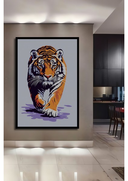Çerçeve Görünümlü Güçlü Kaplan Dekoratif Ahşap Mdf Ev Duvar Tablo Dikdörtgen Ev Duvar Tablo