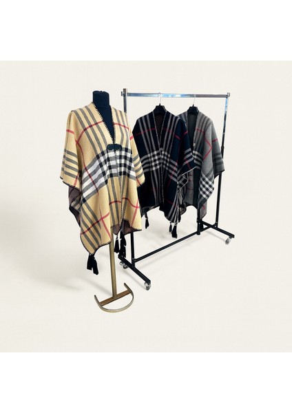 Akmoda Kalın Kışlık Triko Uzun Panço