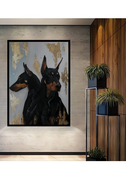 Çerçeve Görünümlü Doberman Asaleti Dekoratif Ahşap Mdf Ev Duvar Tablo Dikdörtgen Ev Duvar Tablo