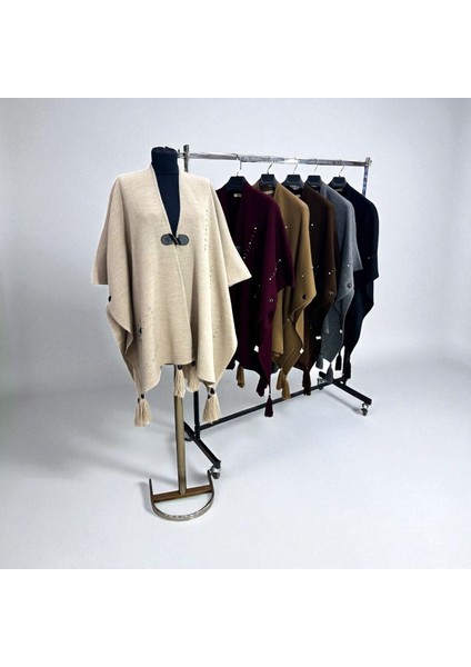 Akmoda Kalın Kışlık Triko Uzun Panço