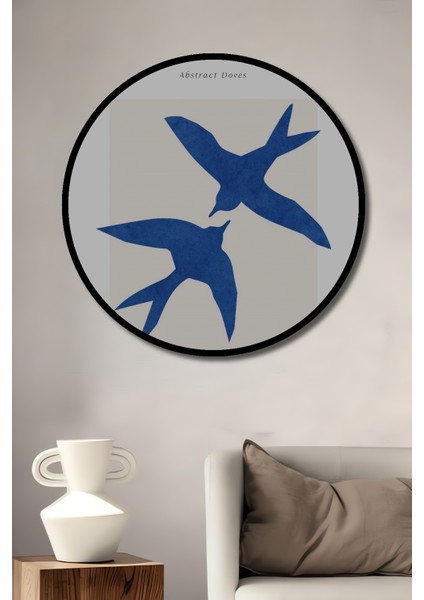 Çerçeve Görünümlü Mavi Kuşlar Matisse Dekoratif Ahşap Mdf Ev Duvar Tablo Yuvarlak Ev Duvar Tablo