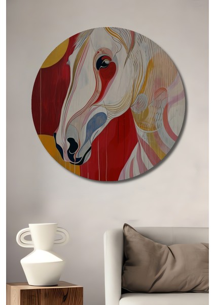 Renkli At Modern Dekoratif Ahşap Mdf Ev/işyeri Duvar Tablo Yuvarlak Ev/işyeri Duvar Tablo