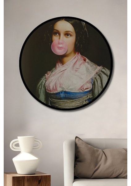 Çerçeve Görünümlü Klasik Rönesans Tarzı Sakız Çiğneyen Dekoratif Ahşap Mdf Tablo Yuvarlak Tablo