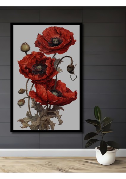 Çerçeve Görünümlü Zarif Gelincikler Dekoratif Ahşap Mdf Ev Duvar Tablo Dikdörtgen Ev Duvar Tablo