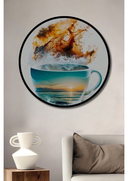 Çerçeve Görünümlü Fırtına Dalgası Dekoratif Ahşap Mdf Ev Duvar Tablo Yuvarlak Ev Duvar Tablo