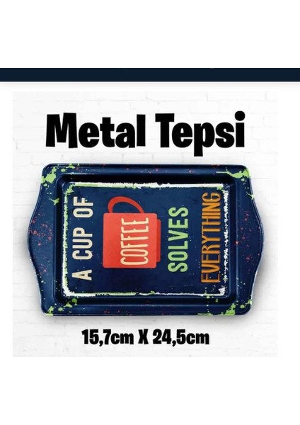 Coffee Desenli Metal Tepsi Dikdörtgen Metal Sofra Tepsi 16X25CM Kahve 1 Adet modelleri