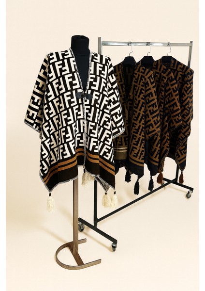 Akmoda Kalın Kışlık Triko Uzun Panço