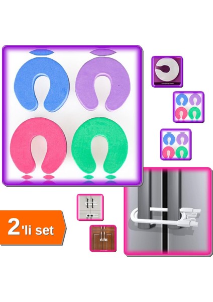 Dolap + Çekmece Güvenlik Kilidi 1 Set + Kapı Durdurucu 4 Adet Tık Artırıcı ZX6M9L