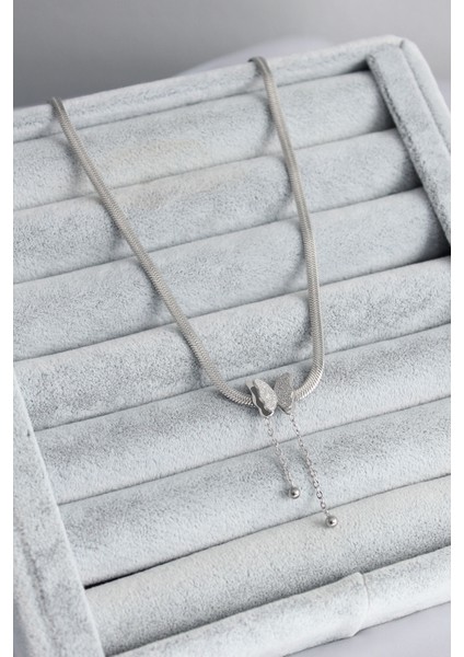 316L Çelik Gümüş Renk Italyan Zincir Model Simli Kelebek Figür Kadın Kolye fiyatları