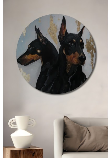 Doberman Asaleti Dekoratif Ahşap Mdf Ev/işyeri Duvar Tablo Yuvarlak Ev/işyeri Duvar Tablo