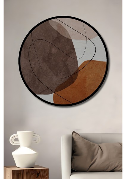 Çerçeve Görünümlü Soyut Sanat Dekoratif Ahşap Mdf Işyeri Duvar Tablo Yuvarlak Işyeri Duvar Tablo