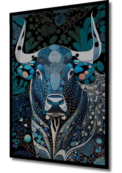 Çerçeve Görünümlü Mavi Boğa Soyut Dekoratif Ahşap Mdf Ev Duvar Tablo Dikdörtgen Ev Duvar Tablo fiyatları