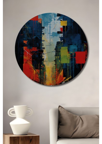 Soyut Şehir Manzarası Dekoratif Ahşap Mdf Ev/işyeri Duvar Tablo Yuvarlak Ev/işyeri Duvar Tablo