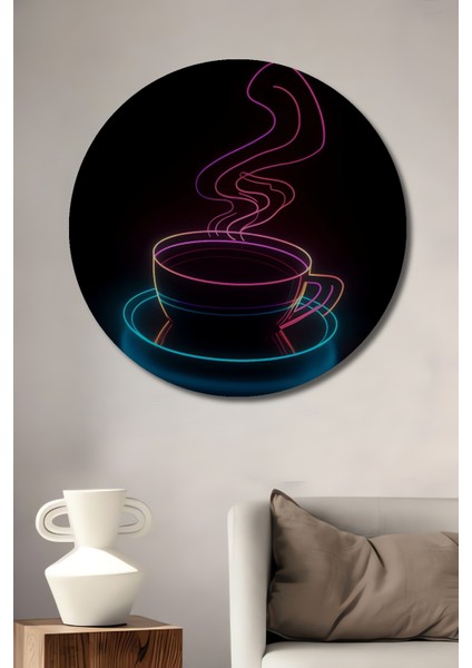 Neon Kahve Fincanı Dekoratif Ahşap Mdf Ev/işyeri Duvar Tablo Yuvarlak Ev/işyeri Duvar Tablo