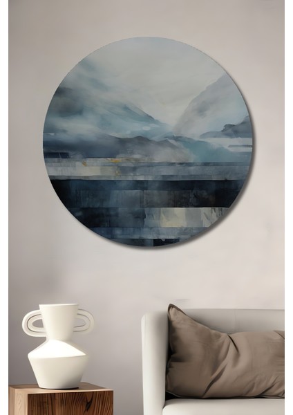 Sisli Dağlar Dekoratif Ahşap Mdf Ev/işyeri Duvar Tablo Yuvarlak Ev/işyeri Duvar Tablo